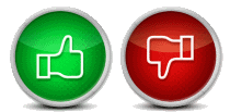 Two glossy circular buttons, one green with a thumbs-up icon and one red with a thumbs-down icon, suggesting start and stop choices.