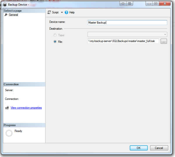 Modify device path for multiple Backup Devices SQL Server Science