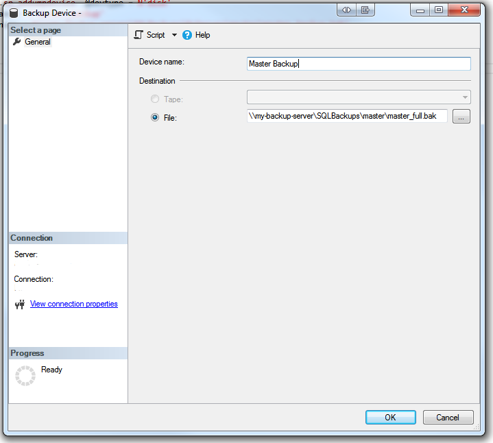 Creating a backup device via the pointy-clicky-GUI