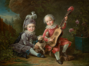 Suspect Pages, or simply Children of the Marquis de Béthune Playing with a Dog - François Hubert Drouais