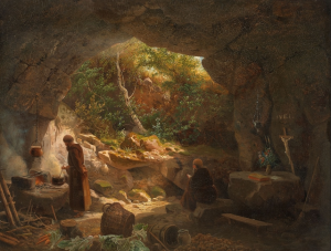 Two Hermits in a Rock Cave - Unknown German Artist, wholly unconcerned with page life expectancy.  What a life!