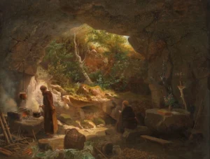 Two Hermits in a Rock Cave - Unknown German Artist, wholly unconcerned with page life expectancy. What a life!