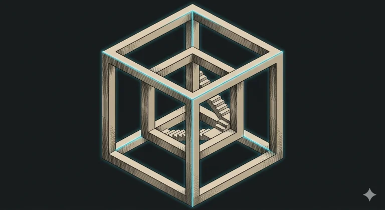 Second attempt: a proper tesseract wireframe with crosshatch shading and cyan glow, but the geometry is consistent rather than impossible.
