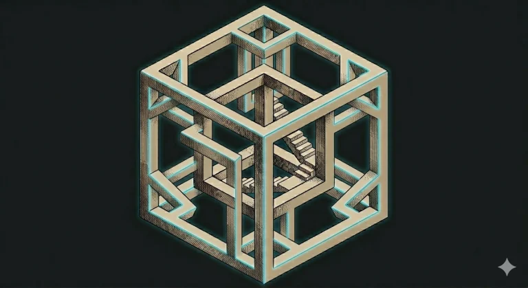 Fourth attempt: inner cube scaled up to proper proportions, more connecting edges visible, each with impossible joints.