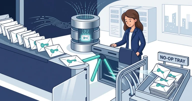 Identical requests with matching idempotency keys deflected at a turnstile, only one reaching the database